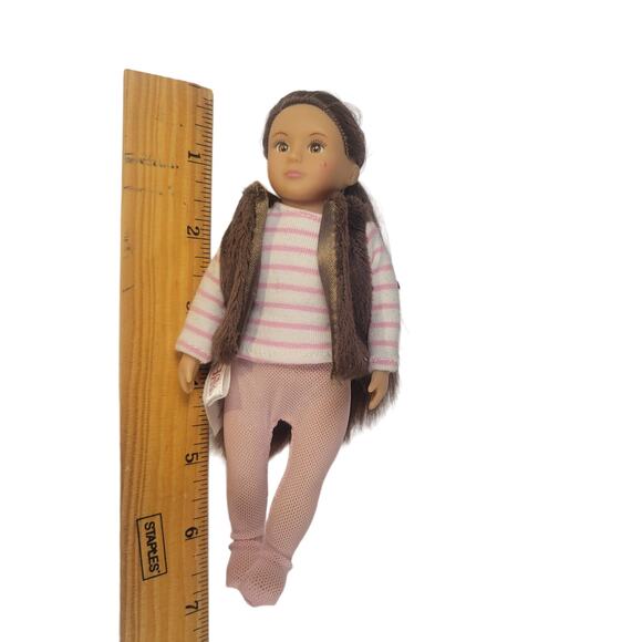 Our Generation 7-Inch Mini  Doll Pink Stripes & Faux Fur Vest Battat Collectible - Picture 6 of 10
